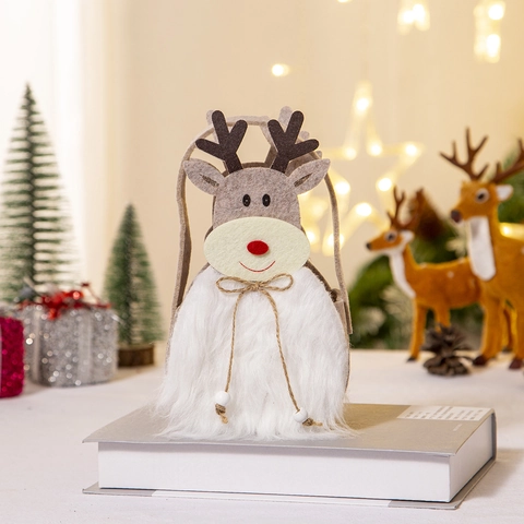 Weihnachtsgeschenktaschen Weihnachtsmann Rentier Filzstoff Mit Kunstfell Hanfseilgriffen Partydekoration