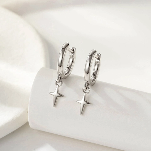 Orecchino Cerchio Con Pendente Stella Rame Zircone Lucidato Piercing Cartilagine Gioielli Minimalista Piccolo Liscio