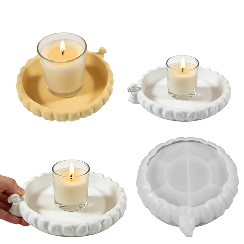 Bunny Striped Round Ruffled Tray Silicone Mold For DIY Resin Epoxy Plaster Casting Easter Home Decor Ornament