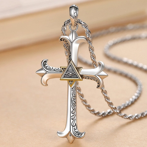 Collana Con Ciondolo A Croce In Lega Retrò Occhio Della Provvidenza Motivo Intagliato Catena A Corda Gioielli Hip Hop Da Uomo
