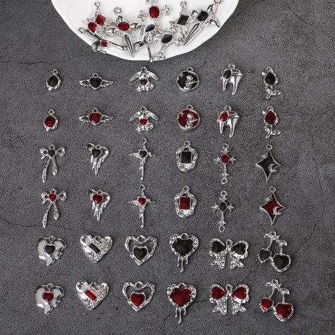 Alloy Heart Cross Bow Charms Drip Oil Gothic Dark Style DIY Jewelry Making Accessories For Necklace Earring Bracelet