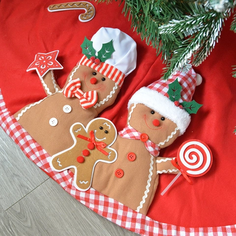 Kerstboomrok 3D Gemberkoekmannetje Kerstman Sneeuwpop Polyester Kunstbont Feestdagen Decoratie Xmas Mat