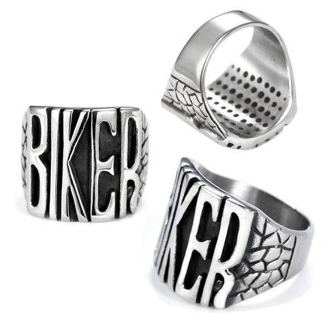 Anello Lettera Biker Acciaio Inossidabile Fascia Larga Punk Rock Gothic Stile Retrò Per Uomo Gioielli Moto Accessori
