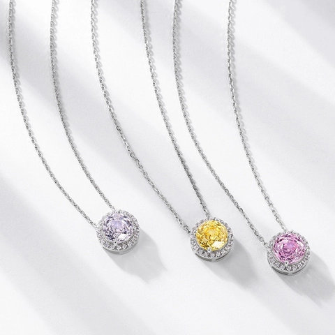 Collana In Argento Sterling 925 Con Pendente Halo In Zirconia Cubica Taglio Rosa Millenario Tondo Per Donna