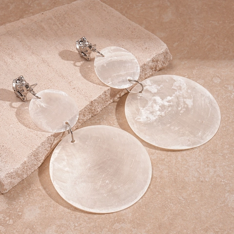Pendientes Largos De Nácar Y Concha Con Poste De Plata De Ley 925 Aleación Geométricos Estilo Boho De Playa