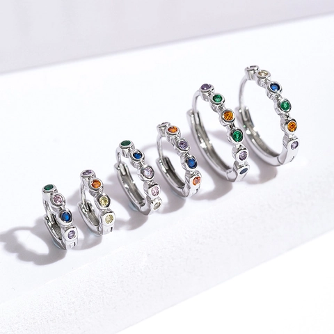Mini Fashion Copper Multicolor Zirconia Huggie Hoop Earrings For Women Gold Silver Plated Small Geometric Ear Bone Buckle Jewelry