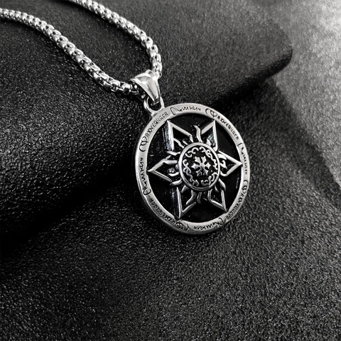 Pendente Esagramma Horus Dio Della Guerra Acciaio Inossidabile 304 Runa Mistica Rotondo Gioielli Gotici Uomo