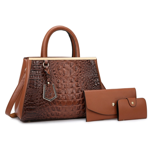 Women Handbag Wallet And Card Holder PU Leather Crocodile Embossed Pattern Vintage Fashion Shoulder Bag Gold Hardware
