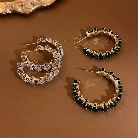 Orecchini A Cerchio Con Zirconi E Strass Con 925 Sterling Silver Earring Post Gioielli Di Lusso Vintage Per Donna