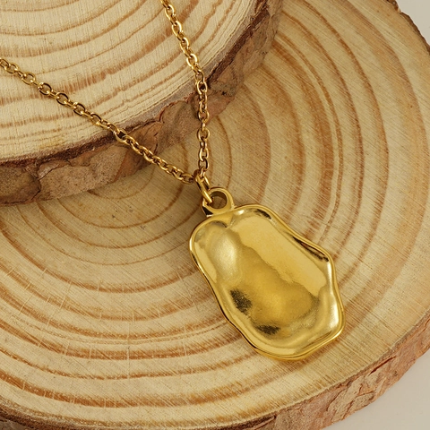 Ketting Met Onregelmatige Lava Hanger Roestvrij Staal 18K Verguld Minimalistische Geometrische Vloeibaar Metaal
