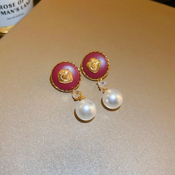 Vintage Alloy Stud Earrings With Silver Earring Post Faux Artificial Pearl Rhinestone Geometric For Women Elegant Gift