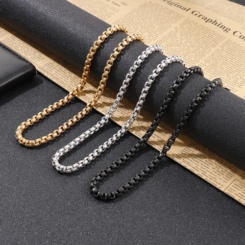 Collier Chaîne Box Pour Hommes En Acier Inoxydable Style Hip Hop Punk Bijoux Avec Fermoir Mousqueton Finition Métallique Durable