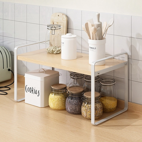 Countertop Storage Shelf Rack Metal Wood Layered Organizer For Kitchen Desk Bathroom Modern Simple Space Saving
