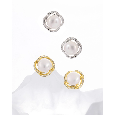 Pendientes de Botón de Plata de Ley S925 Con Flores Circonita y Perlas de Agua Dulce Joyas Elegantes Francesas para Mujer