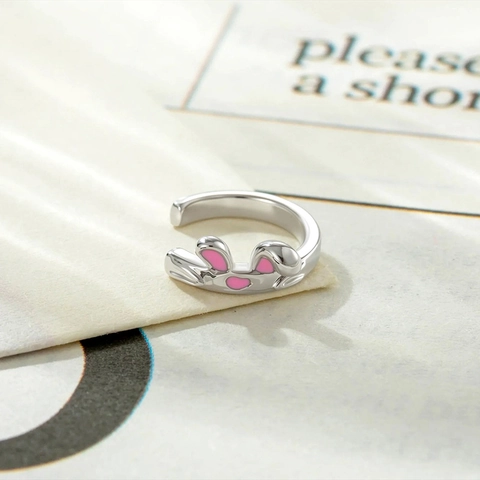 Cute Rabbit Ear Pink Enamel Ear Cuff For Women Girls Sweet Non Pierced Silver Color Titanium Steel Copper Earring