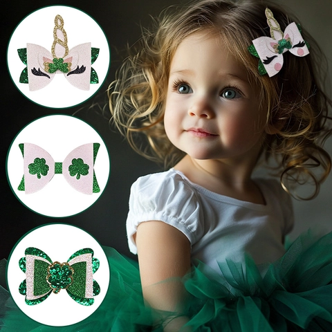 Mollette Per Capelli Giorno Di San Patrizio Glitter Trifoglio Unicorno Arcobaleno Fiocco Accessori Carini Per Ragazze
