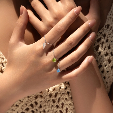 925 Sterling Silver Adjustable Chain Ring Colorful Cubic Zirconia Star Kite Round Geometry Charm Hand Jewelry Women