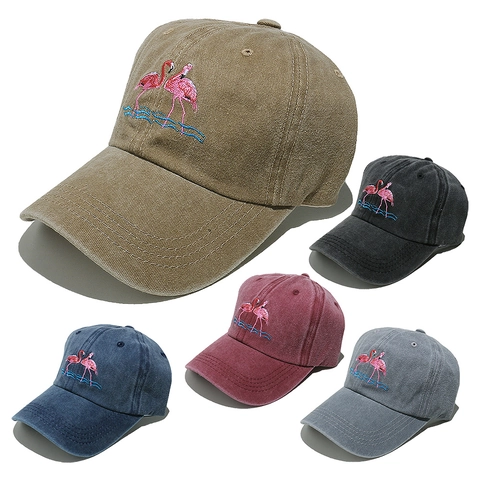 Cappello Da Baseball In Cotone Lavato Ricamo Fenicottero Vintage Protezione Solare Cappello Regolabile