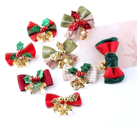 Mini Weihnachts Schleifen Mit Glocken Und Stechpalmenblättern Weihnachtsbaum Hängende Ornamente Stoff Karo Sackleinen Dekorative