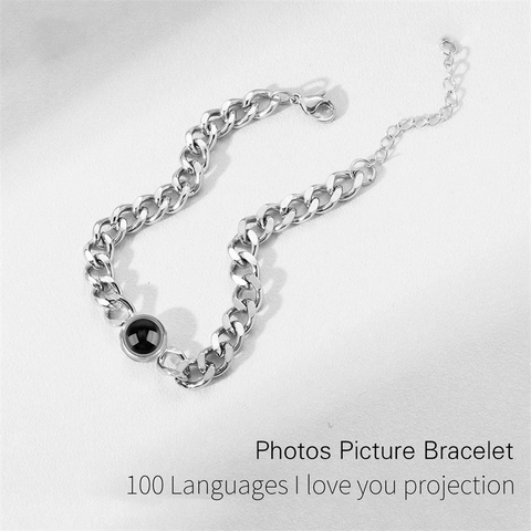 Bracciale A Catena Cubana In Acciaio Inossidabile Con Proiezione Foto Cento Lingue Ti Amo Per Uomo Donna Gioielli