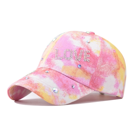 Berretto Da Baseball Tie Dye Cotone Strass Lettera Love Scintillante Regolabile Cappello Da Sole Uomo Donna
