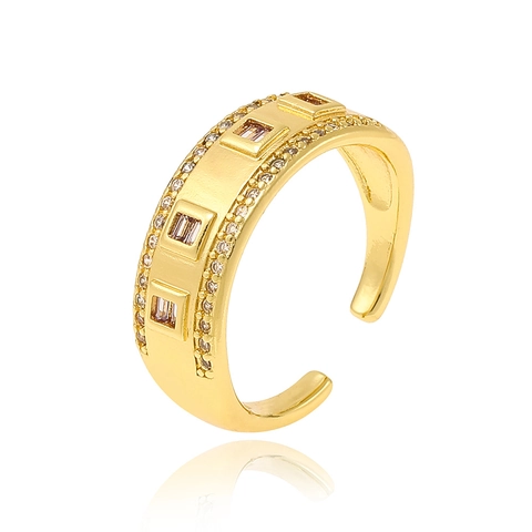 Luxury Gold Plated Copper Zirconia Adjustable Open Ring For Women Elegant Geometric Flower Cross V Shape Fashion Jewelry