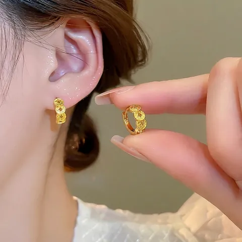 Orecchini A Cerchio In Rame Placcato Oro 18K Vintage Moneta Antica Cinese Rotonda Geometrica Gioielli Di Moda Di Lusso Donna