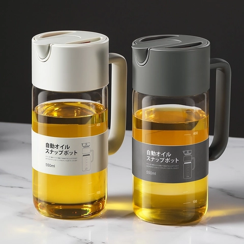 Distributeur Huile En Verre Borosilicate Ouverture Automatique Anti Fuite Grande Capacité Carafe Cuisine Vinaigre