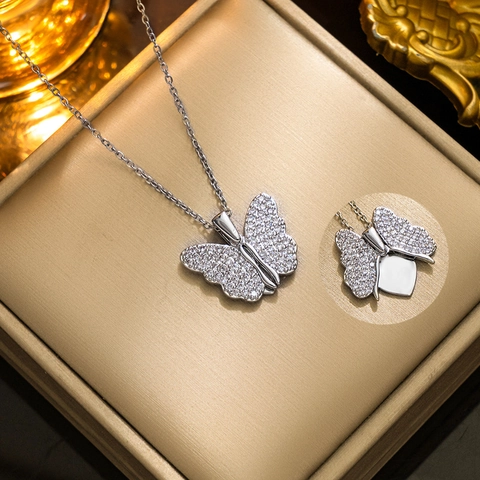 Vlinder Hanger Ketting Titanium Staal Zirkonia Openbare Vleugels Hart Ontwerp Modieus Trendy Voor Dames