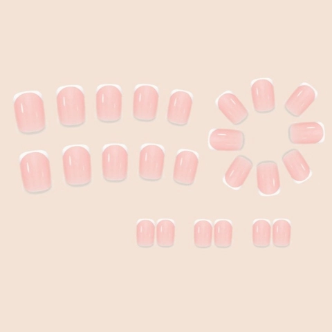 Press On Nails French Style Short Square Pink And White Glossy False Nails For Women Daily Wear Detachable