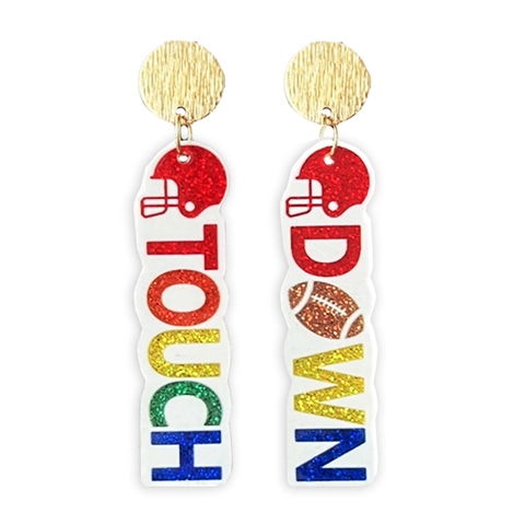 Football Game Day Dangle Earrings For Women Acrylic Glitter Football Helmet Bow Drop Earrings Sporty Jewelry Accessory