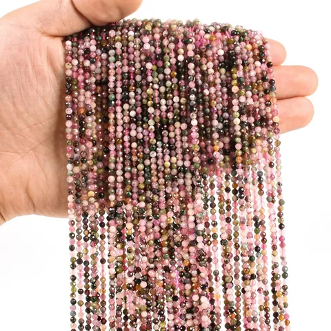 Perle Rotonde Sfaccettate Pietra Naturale Cristallo Ametista Tormalina Granato Gioielli DIY Perle Distanziatrici