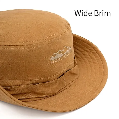 Outdoor Sun Bucket Hat Cotton Wide Brim Breathable Drawstring Foldable Tactical Fishing Hiking Casual Versatile