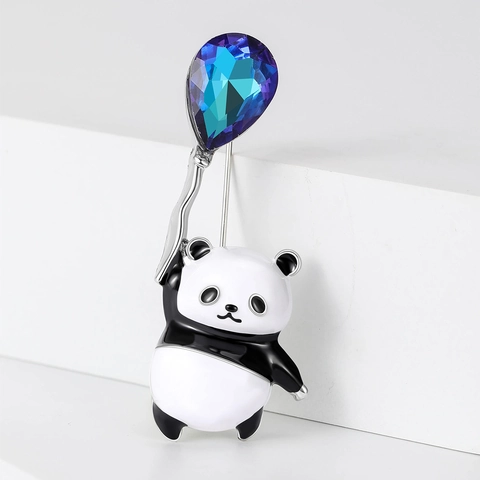 Süße Panda Emaille Brosche Legierung Anstecknadel Mit Kristall Tropfen Ballon Cartoon Tier Schmuck Für Damen Kleid