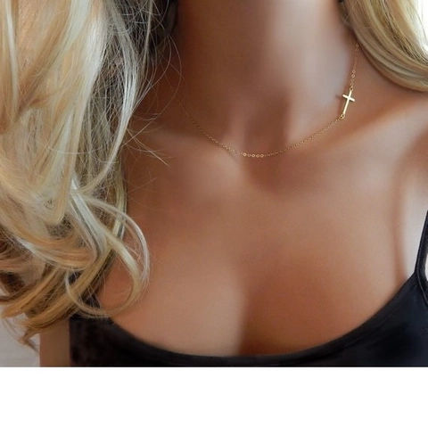Collana Bracciale Croce Laterale Minimalista Acciaio Inossidabile Gioielli Geometrici Per Donna