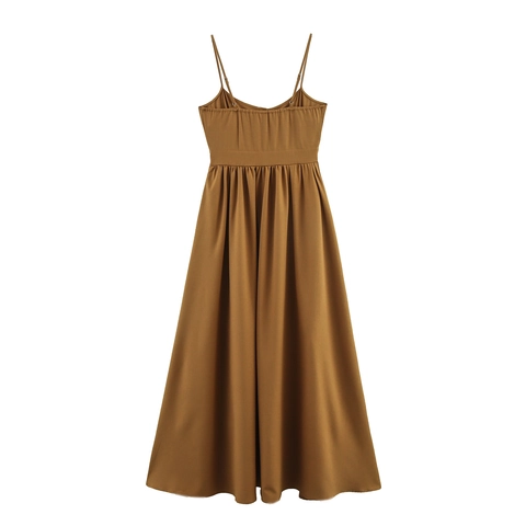 Palmboom Geborduurde Camisole Maxi Jurk Mouwloos Hoge Taille Knopen Vooraan Vakantie Spaghetti Bandjes Polyester Dames