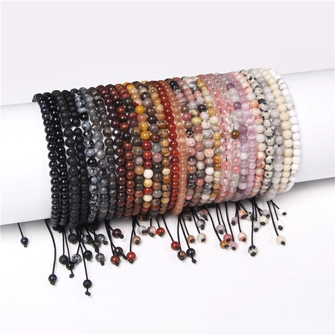 Bracelet Perles Pierre Naturelle Cordon Tissé Ajustable Gemme Agate Pierre De Lave Fait Main Bijoux Bohème Vintage Unisexe