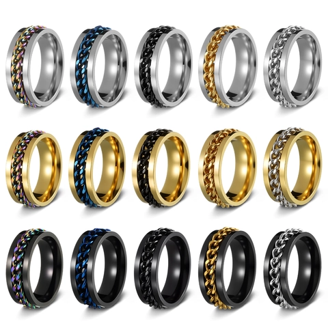 Stainless Steel Spinner Ring Rotatable Chain For Men Women Stress Relief Punk Industrial Bottle Opener Trendy Jewelry
