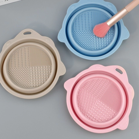 Silicone Makeup Brush Cleaning Mat Foldable Washing Bowl Portable Scrubber Pad With Multi Textures For Cosmetic Tools