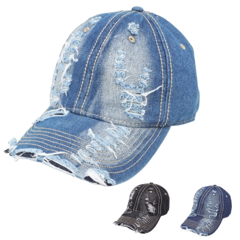 Casquette De Baseball En Jean Délavé Vintage Déchirée Ajustable Dad Hat Streetwear Unisexe