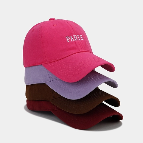 Baseball Kappe Baumwolle Paris Buchstaben Stickerei Gebogene Krempe Verstellbare Metallschnalle Retro Hut Für Damen Herren