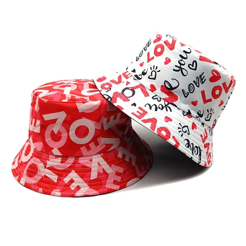 Valentinstag Herz Liebe Buchstaben Druck Anglerhut Polyester Sonnenschutz Outdoor Casual Retro Unisex Fischerhut