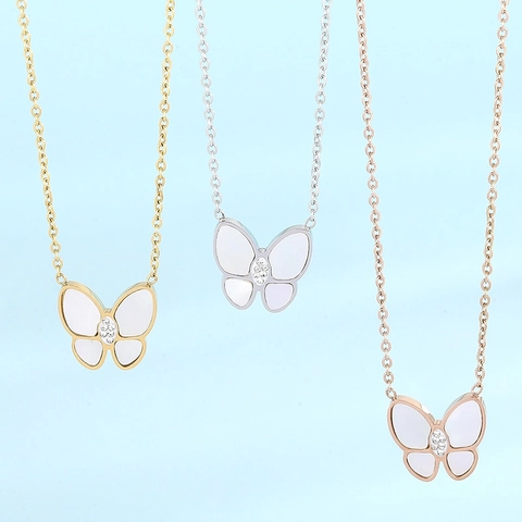 Collar Con Colgante De Mariposa Acero Inoxidable Madreperla Diamantes De Imitación Joyería Elegante Para Mujer