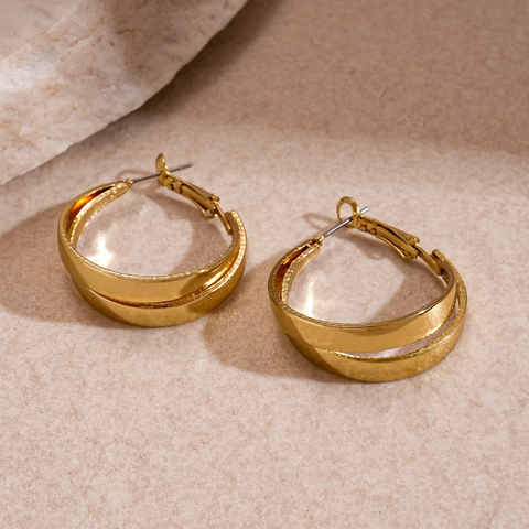 Doppelschichtige Verschlungene Creolen Minimalistisch Geometrisch Hohl Metall Schmuck Edelstahl Ohrstecker Damen