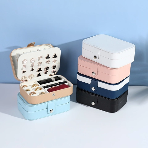 Portable Double Layer PU Leather Jewelry Box For Women Girls Travel Storage Case For Earrings Rings Necklaces Organizer Box