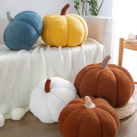 Kürbisform Wurfkissen Teddy Samt Weiches Plüschkissen Für Sofa Bett Wohnzimmer Heimdekoration Nordischer Stil