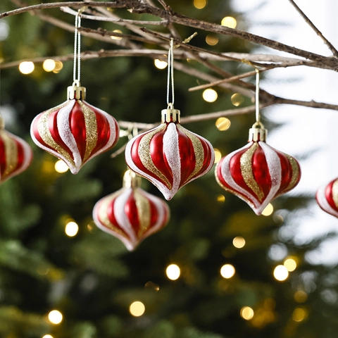 Decorazioni Appese Per Albero Di Natale Plastica Caramelle Stella Cipolla Forme Dipinto Glitter Festivo Festa Arredamento Rosso Bianco Oro