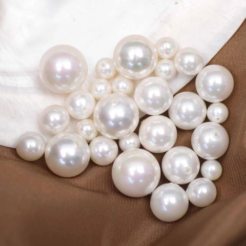 Round Glass Artificial Pearl Loose Beads Iridescent White Half Hole For Jewelry Making DIY Elegant Glossy Accessories