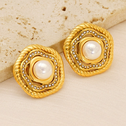 Vintage Künstliche Perlen Ohrstecker Gold Vergoldeter Edelstahl Elegant Französisch Retro Stil Schmuck Für Frauen