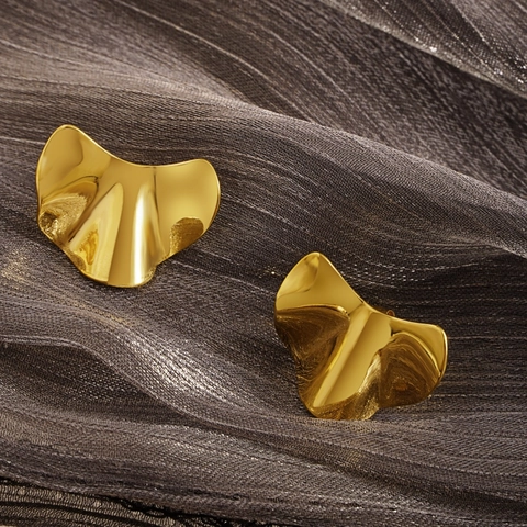 Pendientes de Botón de Acero de Titanio con Pliegues Irregulares para Mujer Pendientes Geométricos Retro de Onda Joyería